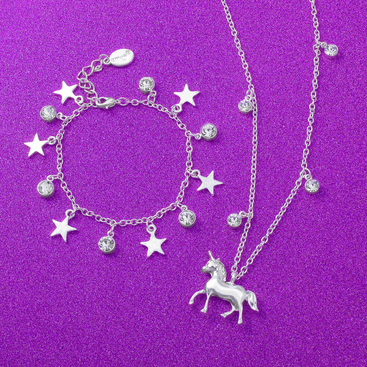 emoji® Unicorn Necklace & Starry Bracelet Set