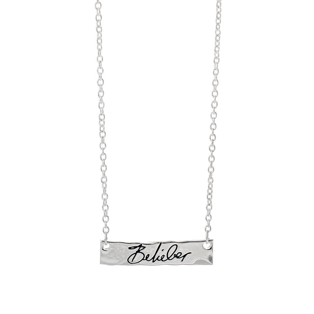 Justin Bieber Belieber Script Bar Necklace
