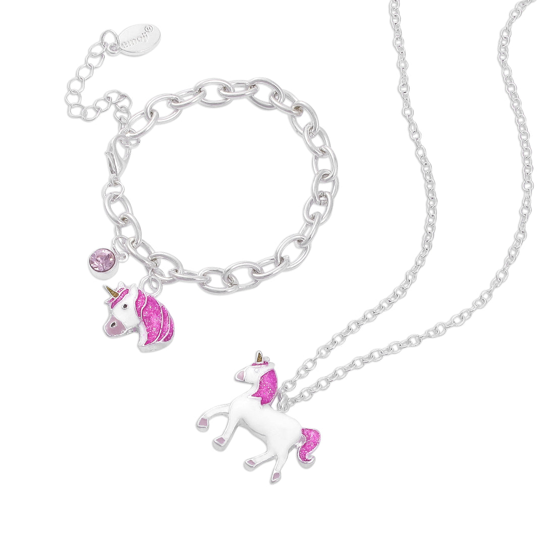 emoji® Pink Unicorn Necklace & Bracelet Set