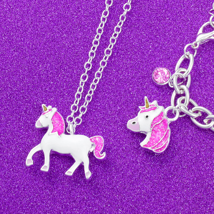 emoji® Pink Unicorn Necklace & Bracelet Set