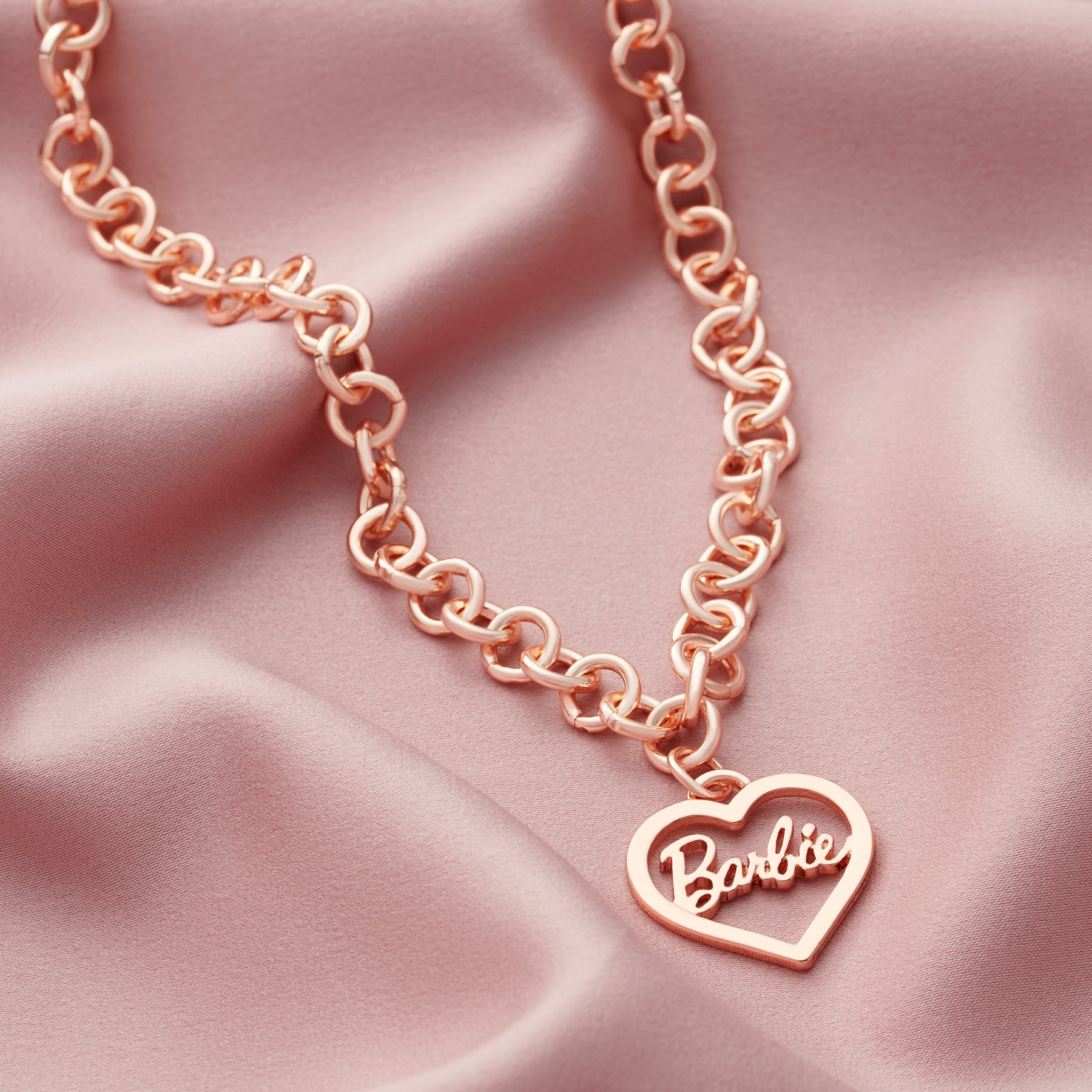  Barbie Script Heart Necklace - Rose Gold : Toys & Games