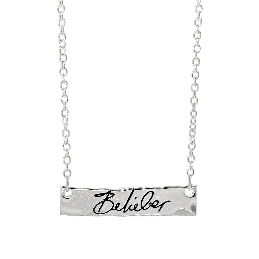 Justin Bieber Belieber Script Bar Necklace