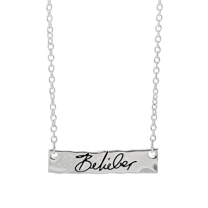 Justin Bieber Belieber Script Bar Necklace