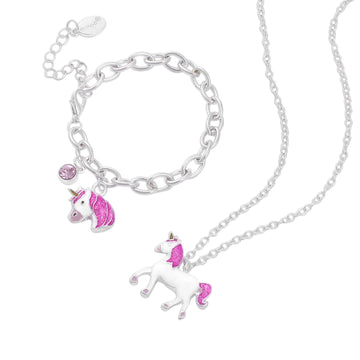 emoji® Pink Unicorn Necklace & Bracelet Set