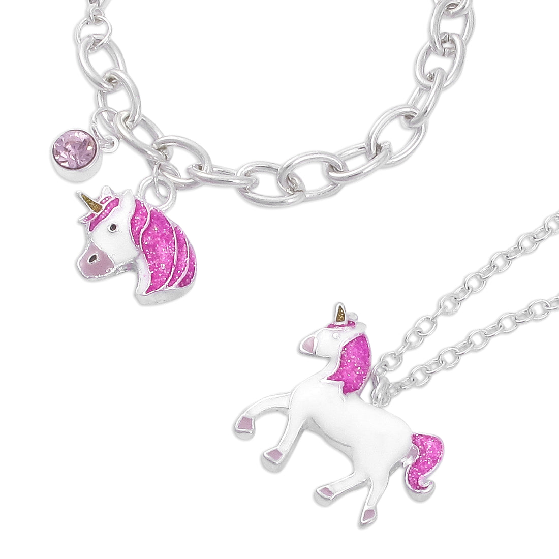 emoji® Pink Unicorn Necklace & Bracelet Set
