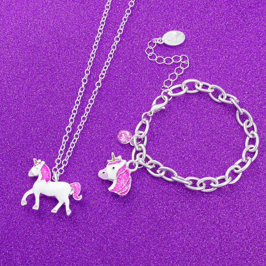 emoji® Pink Unicorn Necklace & Bracelet Set