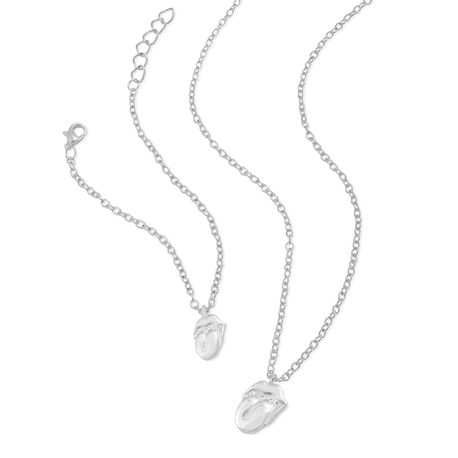 The Rolling Stones Silver Tongue Necklace & Bracelet Set
